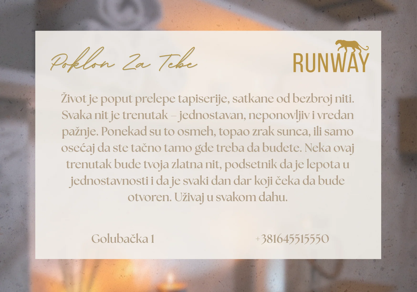 Poklon vaučer za masažu — Runway Massage studio, Beograd (zadnja strana)