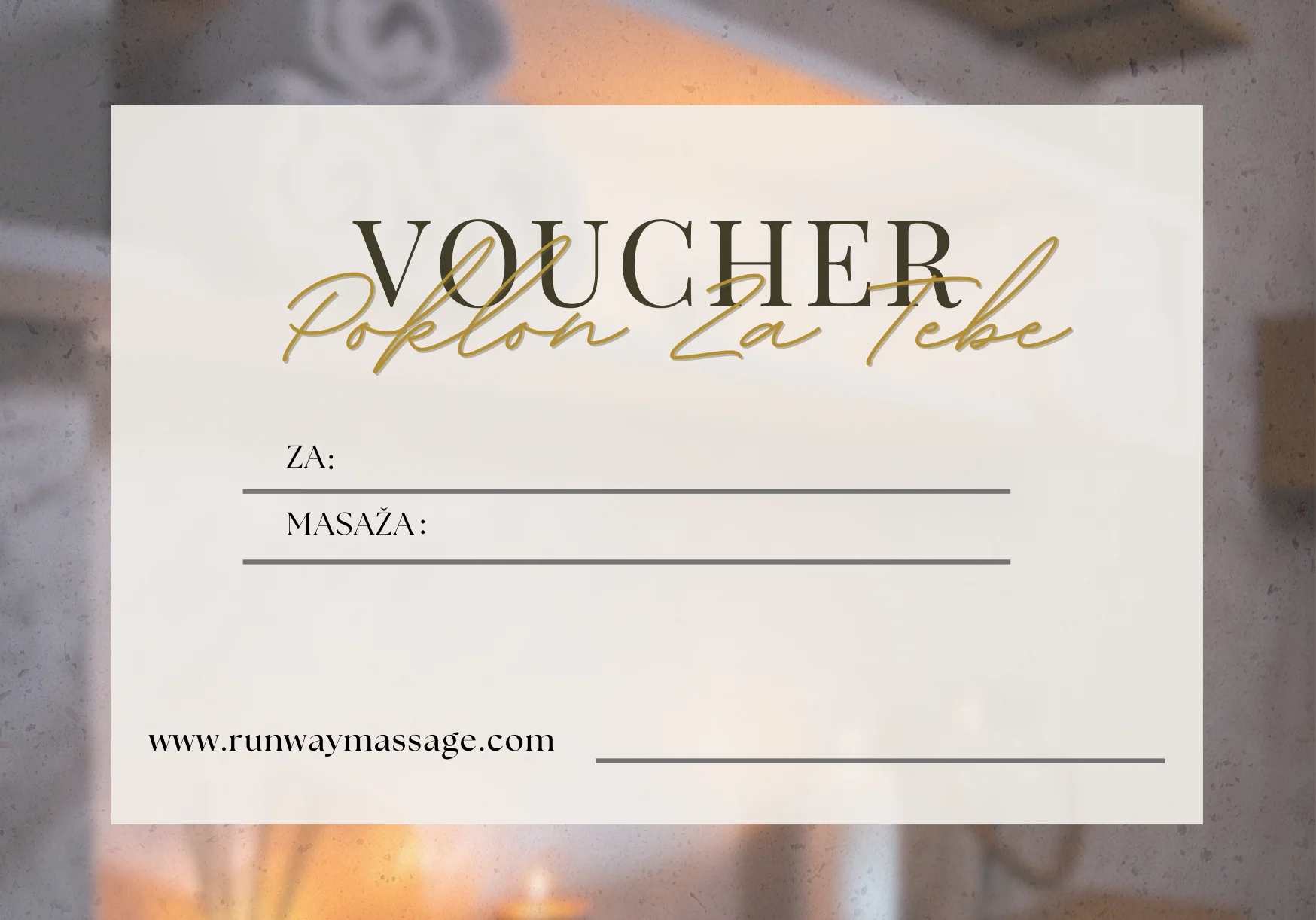 Poklon vaučer za masažu — Runway Massage studio, Beograd (prednja strana)